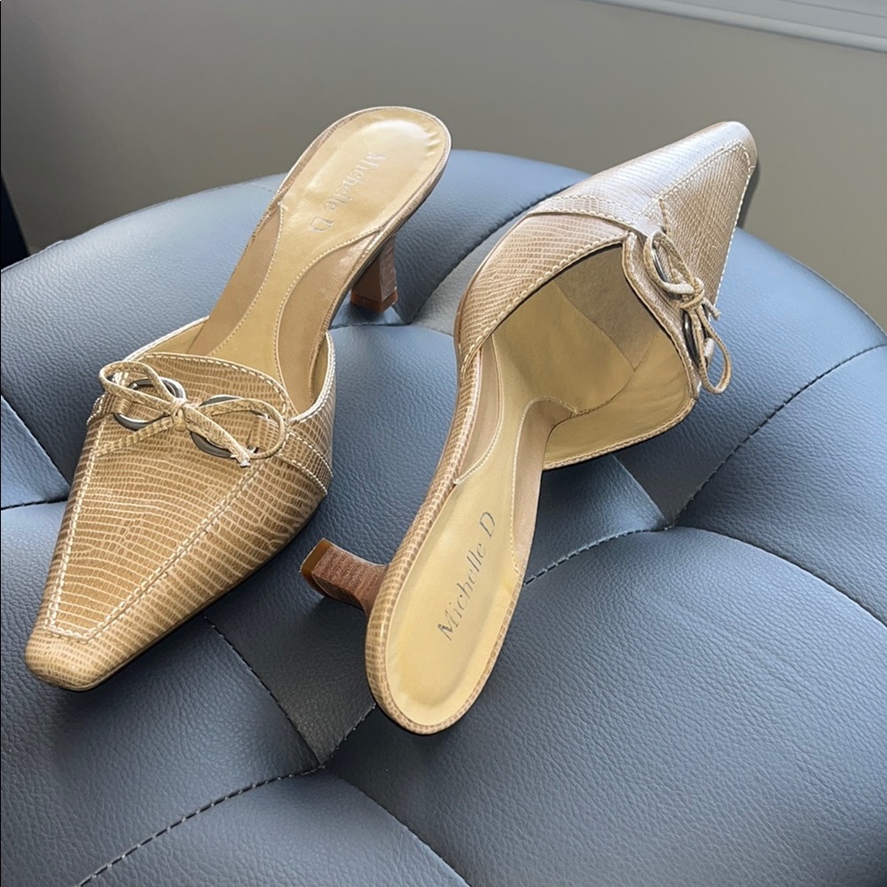 Michelle D Gold Mules with Square Toe and High Heel